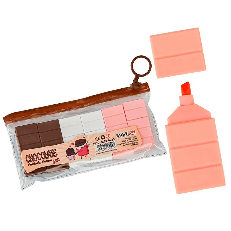 Misyon Çikolata Şekilli Pvc Pakette Fosforlu Kalem 6 Renk