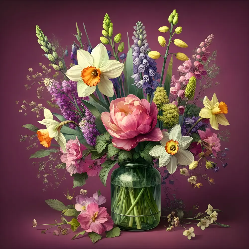 Flowers And Glass Jar Rölyef Poster Baskı Kağıt Boyutu: 33x48cm Baskı Boyutu: 31.5x31.5cm 8 Adet