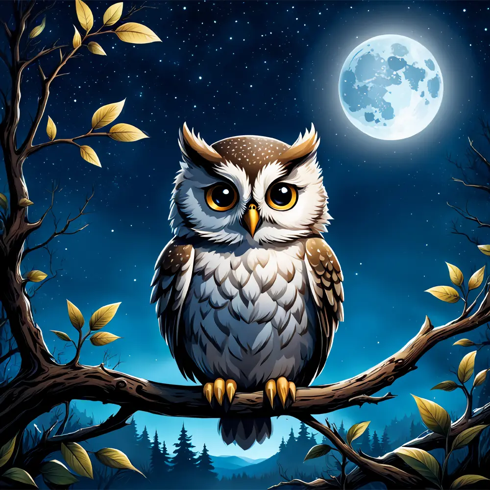 Owl And Moon Rölyef Poster Baskı Kağıt Boyutu: 33x48cm Baskı Boyutu: 31.5x31.5cm 8 Adet