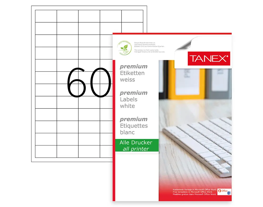 Tanex TW-2260 40x24 mm Lazer Etiket 100 Lü Paket