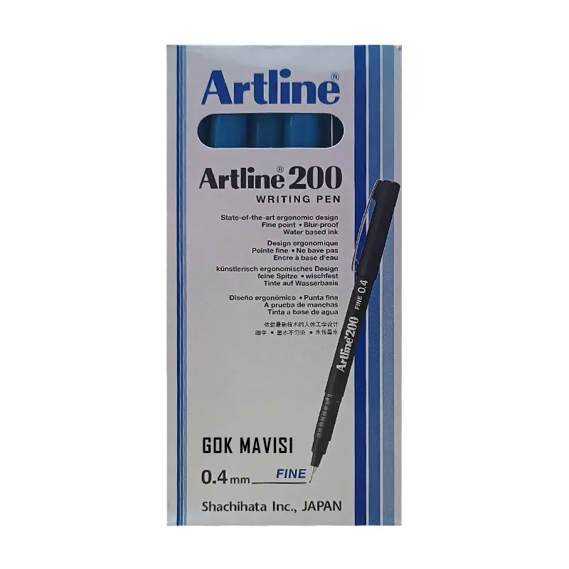 Artline 200N Fine Keçe Uçlu Yazı Kalemi 0.4 mm Gök Mavisi 12 Li Kutu