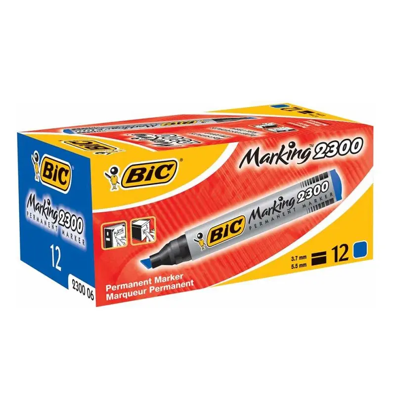 Bic 2300 Permanent Marker Kalem Kesik Uç Mavi 12 Li Kutu
