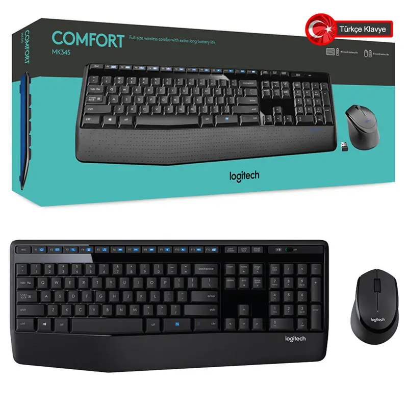 Logitech MK345 Kablosuz Türkçe Q Klavye Mouse Set Siyah
