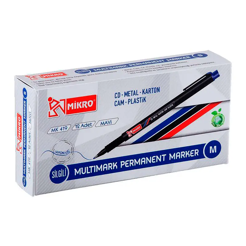 Mikro MK-419 Permanent CD Kalemi Silgili (M) Seri Mavi x 12 Li Kutu