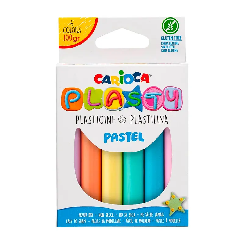 Carioca Plasty Plastilina Kurumayan Oyun Hamuru Pastel Renkler 100 Gr. 6 Renk