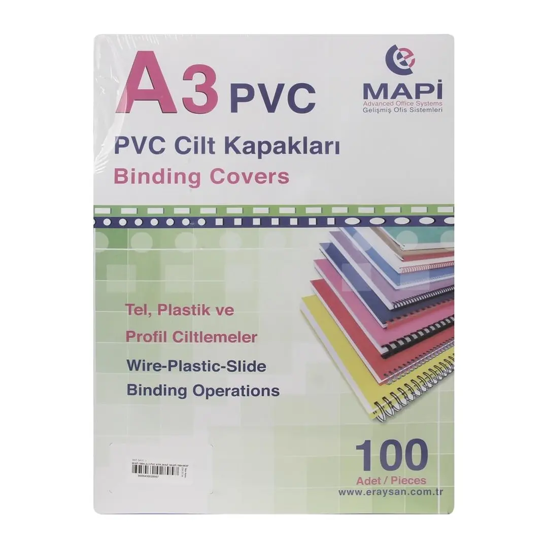 Mapi PVC Cilt Kapağı 160 micron A3 Kırmızı 100 Lü Paket