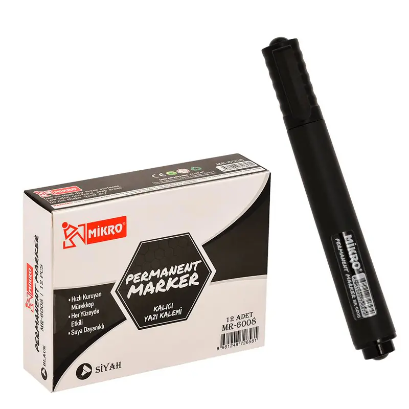 Mikro MR-6008 Permanent Marker Kalıcı Kazı Kalemi Siyah 12 Li Kutu