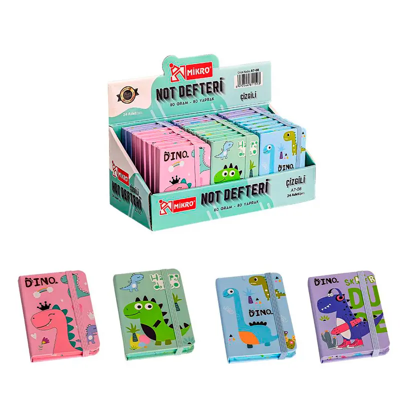 Mikro A7-08 Dino Not Defteri 7x10cm 80 Gr. 80 Yaprak Çizgili