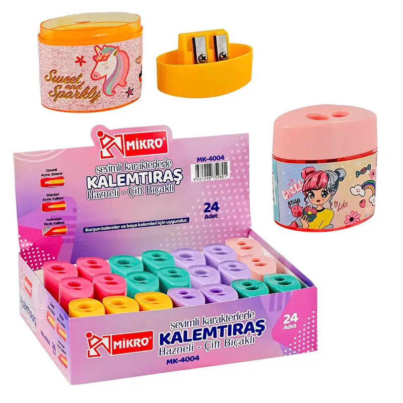 Mikro MK-4004 Hazneli Çift Bıçaklı Kalemtraş x 24 Lü Kutu