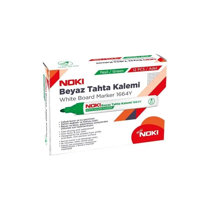 Noki 1664Y Beyaz Tahta Kalemi Yuvarlak Uç 3 mm Yeşil 12 Li Kutu