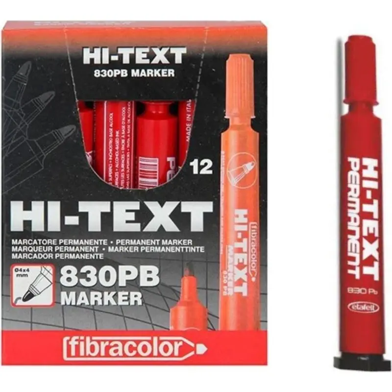 Hi-Text 830PBK Permanent Marker Yuvarlak Uç Kırmızı 12 Li Kutu