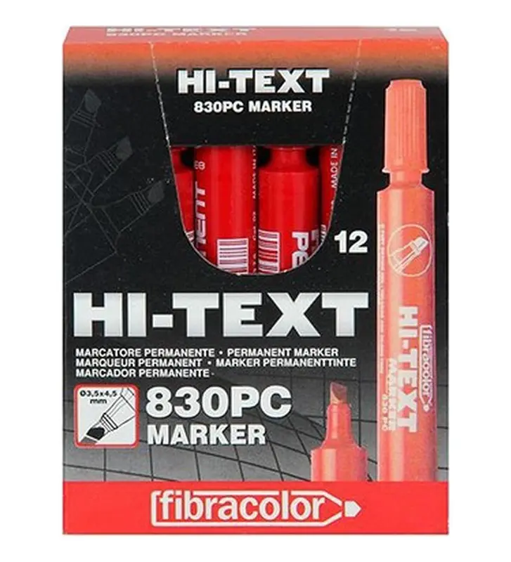 Hi-Text 830PCK Permanent Marker Kesik Uç Kırmızı 12 Li Kutu
