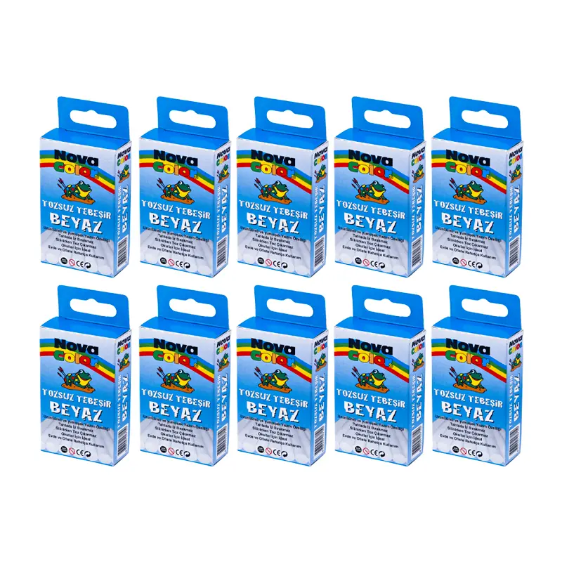 Nova Color Tozsuz Tebeşir Beyaz 10 Lu Kutu x 10 Lu Paket