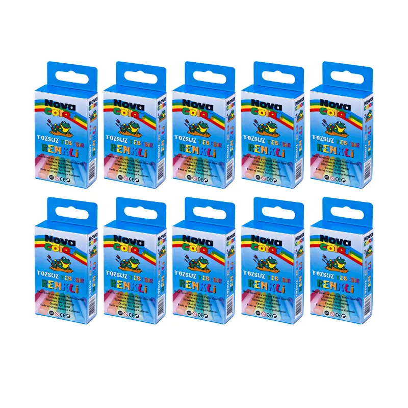 Nova Color Tozsuz Tebeşir Renkli 10 Lu Kutu x 10 Lu Paket