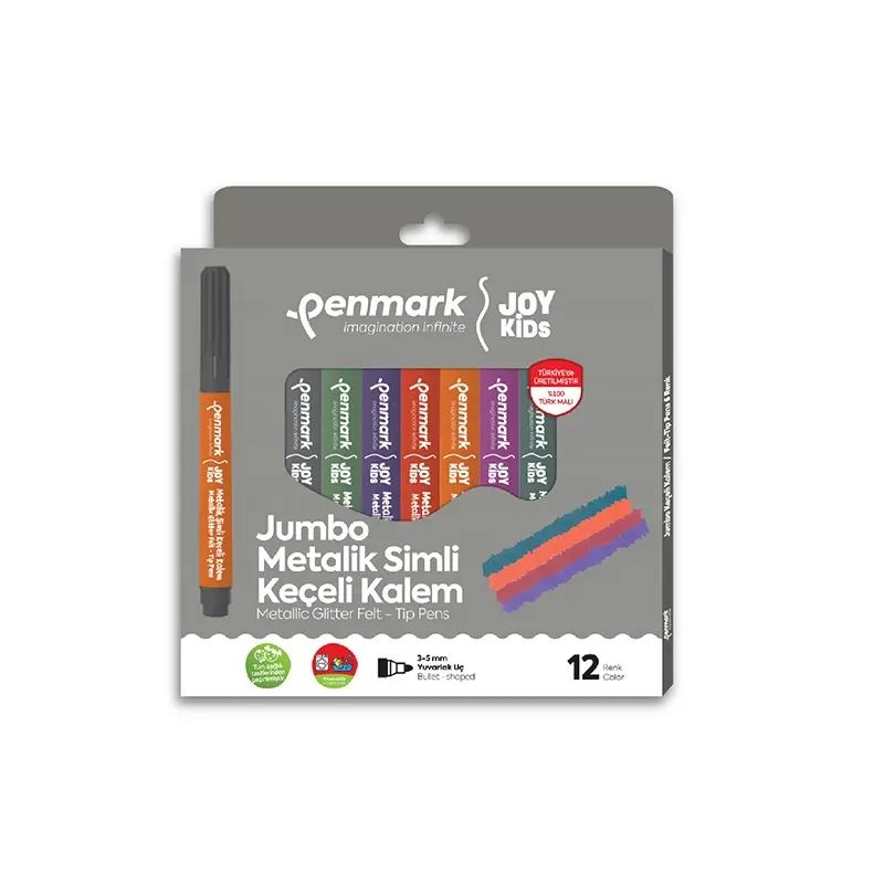 Penmark Süper Su Bazlı Yıkanabilir Metalik Simli Jumbo Keçeli Kalem 12 Renk
