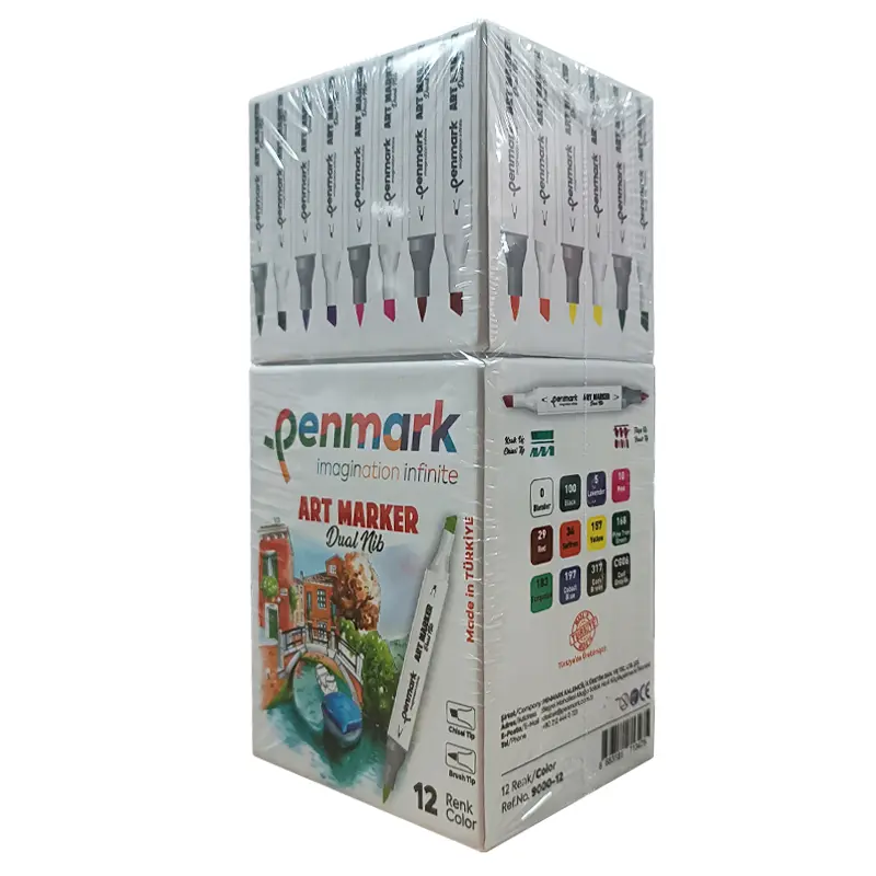 Penmark 9000 Markers Sketch & Art Brush Dual Nib Çift Uçlu Kalem 12 Renk