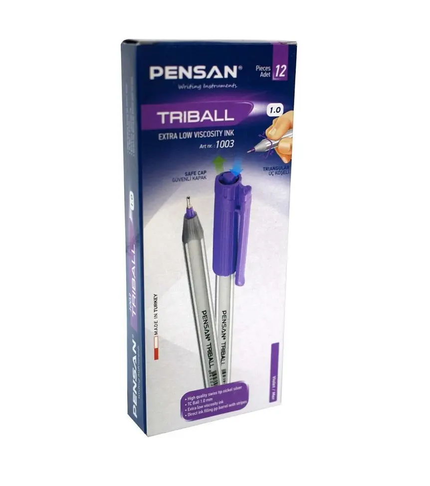 Pensan Triball 1003 Tükenmez Kalem 1.0 mm Mor 12 Li Kutu