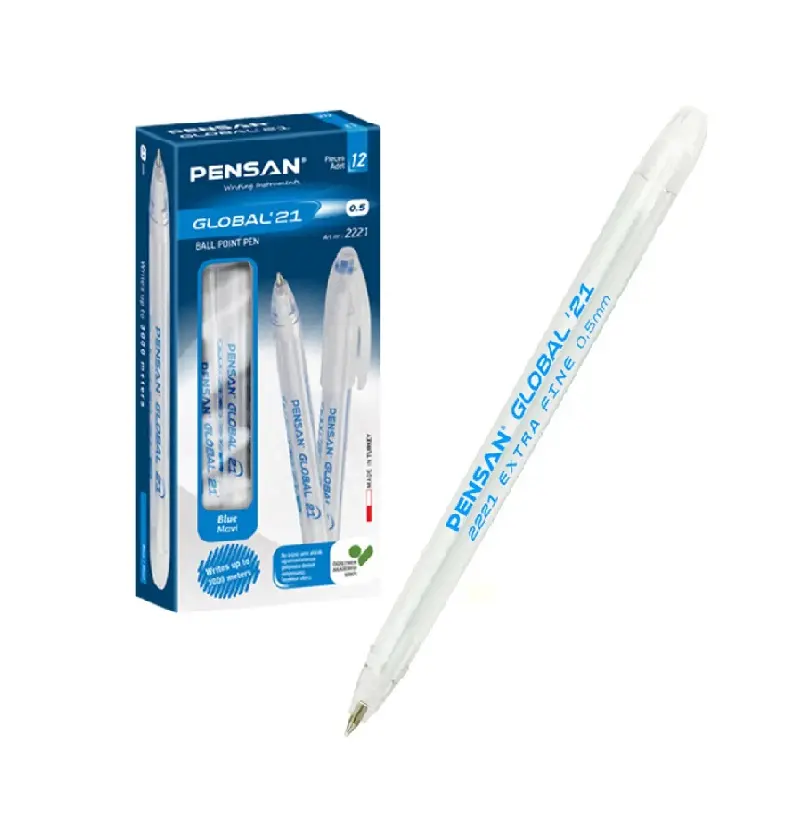 Pensan Global 2221 Tükenmez Kalem 0.5 mm Mavi 12 Li Kutu
