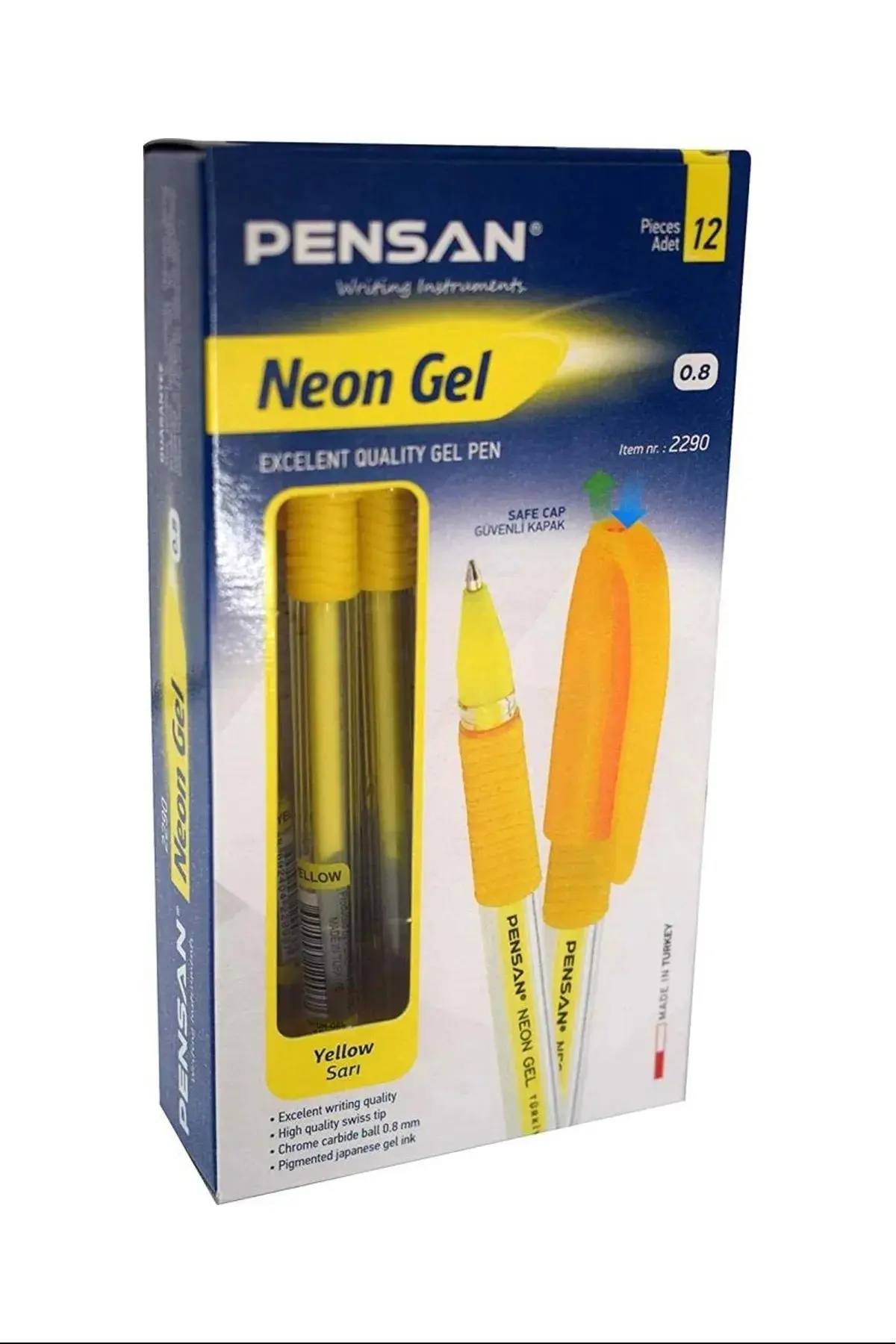 Pensan 2290 Neon Jel Kalem 0.8 mm Sarı 12 Li Kutu