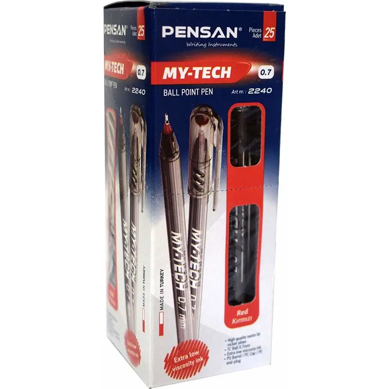 Pensan My-Tech 2240 Tükenmez Kalem 0.7 mm Kırmızı 25 Li Kutu