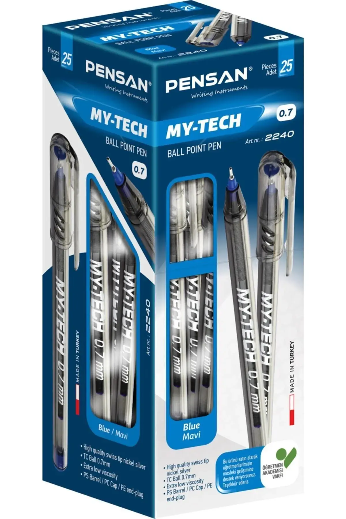 Pensan My-Tech 2240 Tükenmez Kalem 0.7 mm Mavi 25 Li Kutu