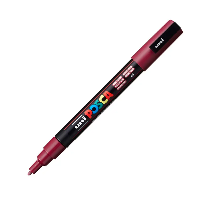 Uni-Ball Posca PC-3M 0.9 - 1.3 mm Su Bazlı Poster Markörü Şarap Kırmızı 6 Lı Kutu
