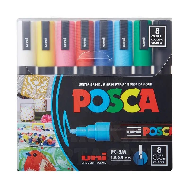 Uni-Ball PC-5M Posca 1.8 - 2.5mm Su Bazlı Poster Markörü Anarenkler 8 Renk