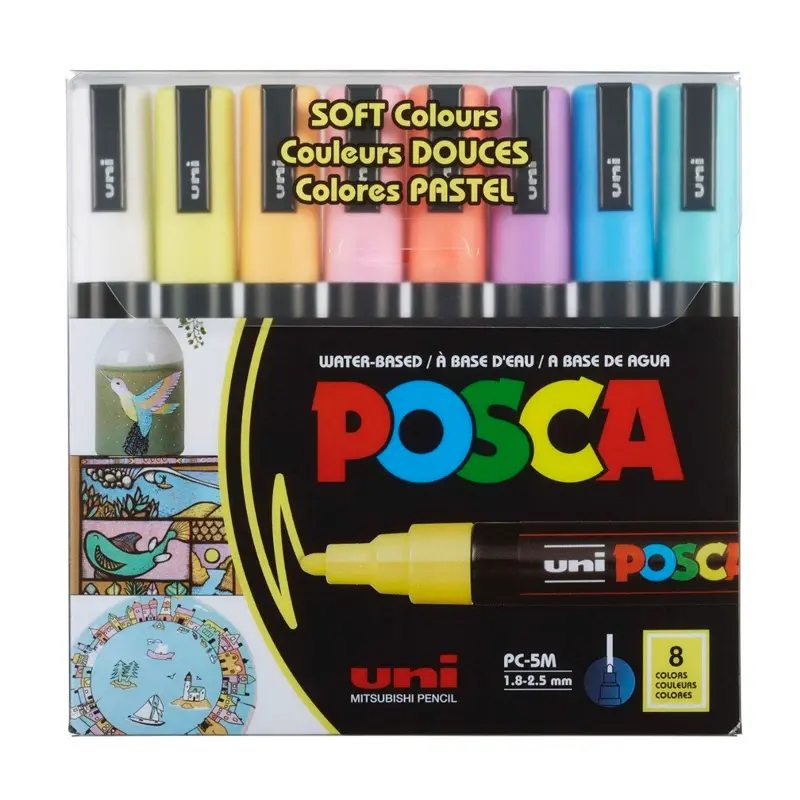 Uni-Ball PC-5M Posca 1.8 - 2.5mm Su Bazlı Poster Markörü Soft Renkler 8 Renk
