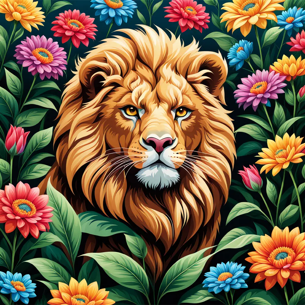 Flowers And Lion Rölyef Poster Baskı Kağıt Boyutu: 33x48cm Baskı Boyutu: 31.5x31.5cm 8 Adet