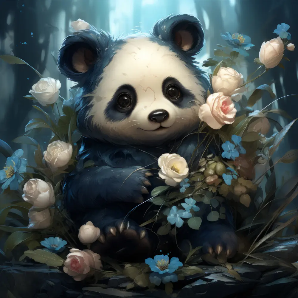Flowers And Panda Rölyef Poster Baskı Kağıt Boyutu: 33x48cm Baskı Boyutu: 31.5x31.5cm 8 Adet