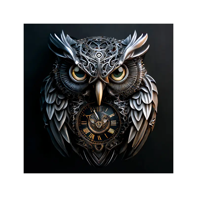 The Owl And Clock Rölyef Poster Baskı Kağıt Boyutu: 33x48cm Baskı Boyutu: 31.5x31.5cm 8 Adet
