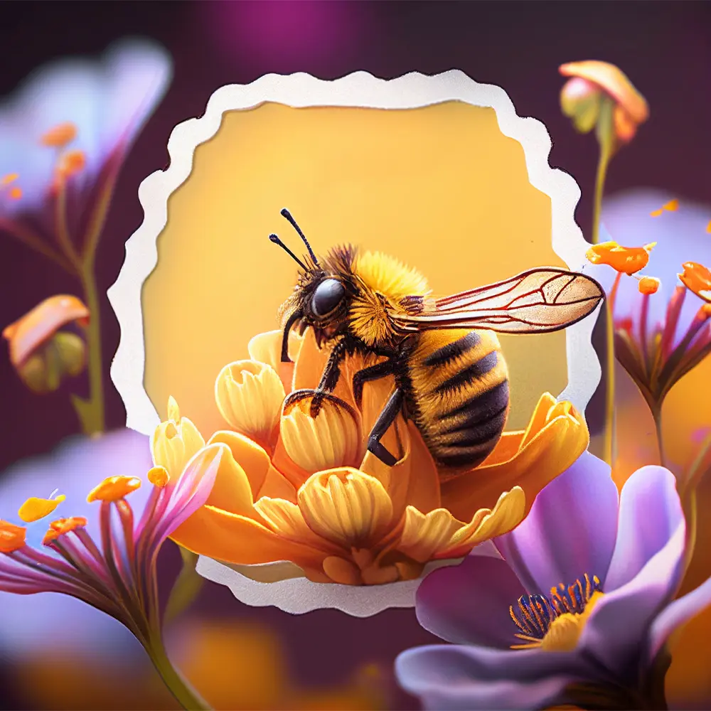 Flowers And Bee Rölyef Poster Baskı Kağıt Boyutu: 33x48cm Baskı Boyutu: 31.5x31.5cm 8 Adet
