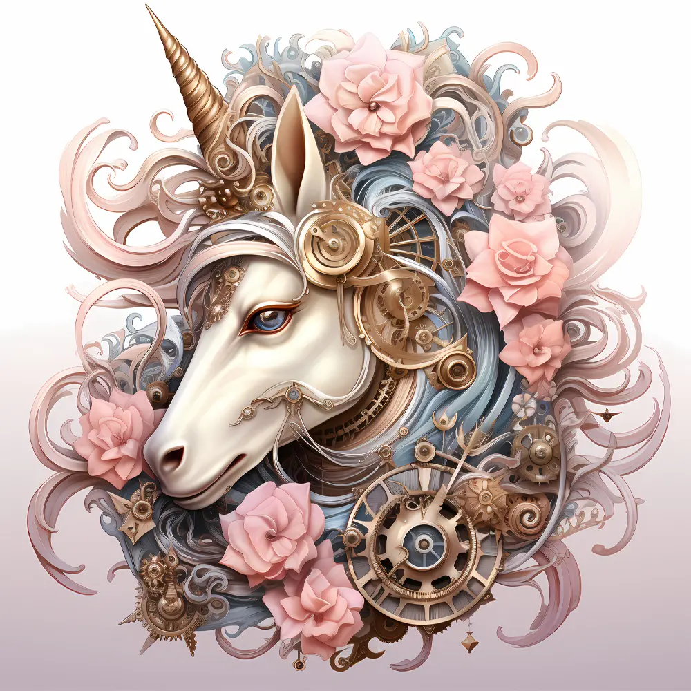 Unicorn And Pink Flower Rölyef Poster Baskı Kağıt Boyutu: 33x48cm Baskı Boyutu: 31.5x31.5cm 8 Adet