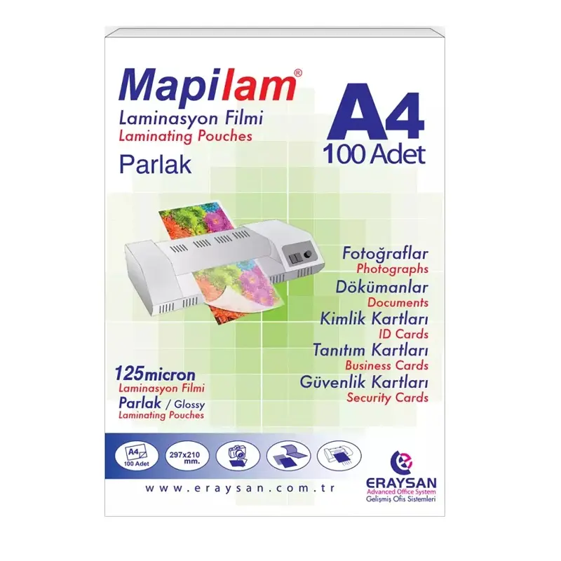 Mapilam Parlak Laminasyon Filmi 125 micron A4 100 Lü Paket
