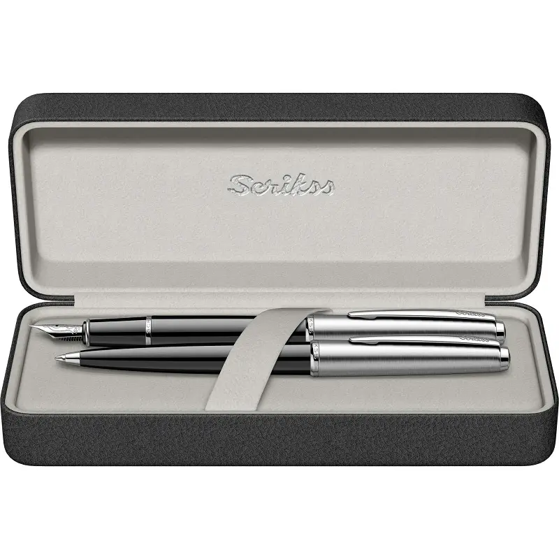 Scrikss 78 Metropolis İkili Set Dolma Kalem + Tükenmez Kalem Siyah