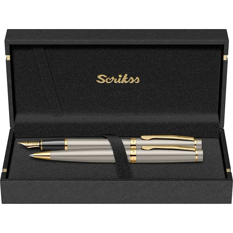 Scrikss 38 Honour İkili Set Dolma Kalem - Tükenmez Kalem Saten Altın