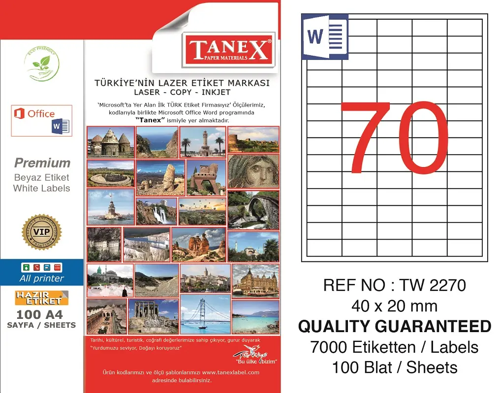 Tanex TW-2270 40x20 mm Lazer Etiket 100 Lü Paket