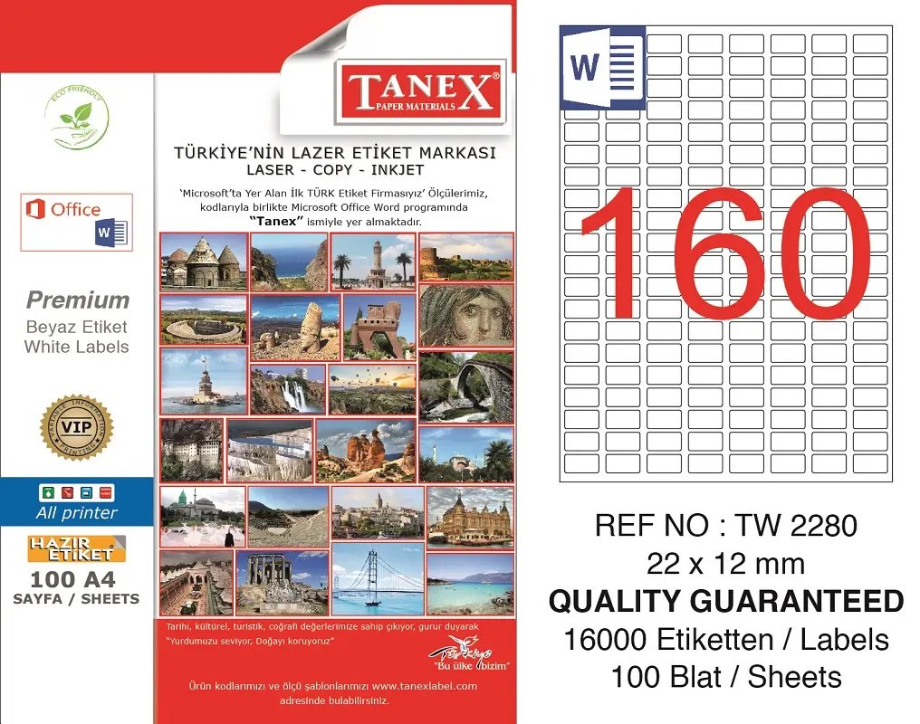Tanex TW-2280 22x12 mm Lazer Etiket 100 Lü Paket