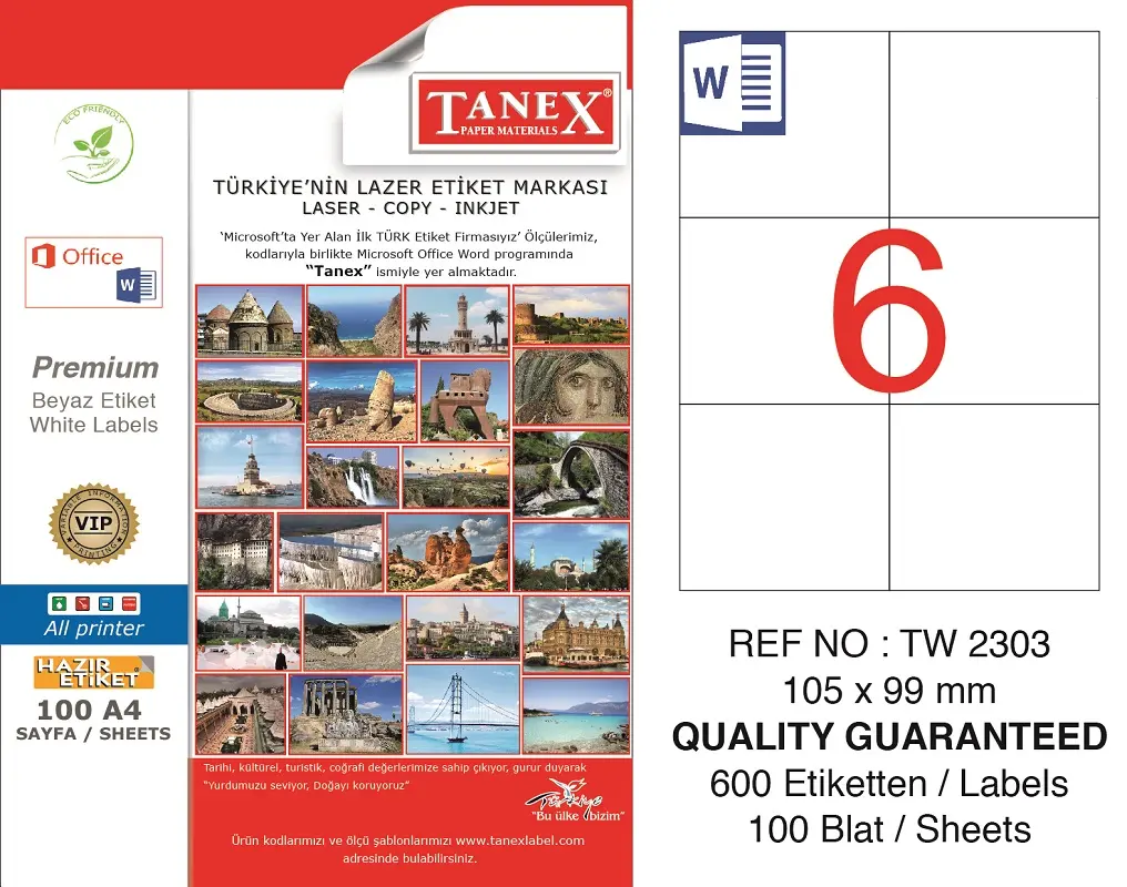 Tanex TW-2303 105x99 mm Lazer Etiket 100 Lü Paket