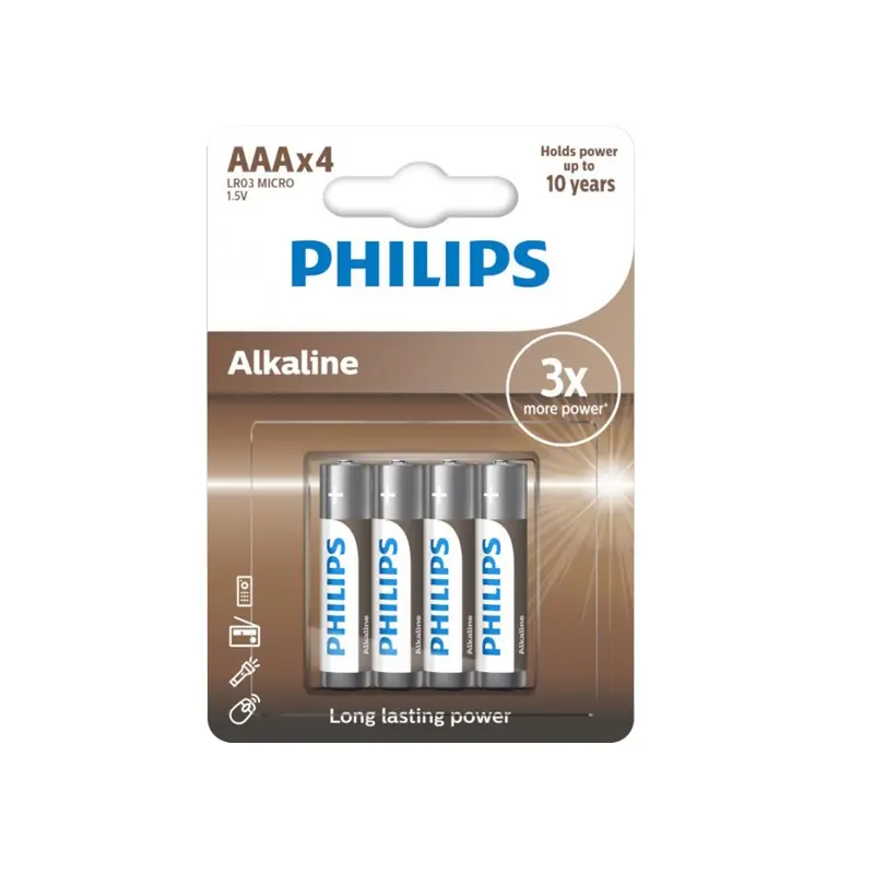 Philips LR03 Micro Alkaline Pil AAA İnce Pil 4 Lü Kartela