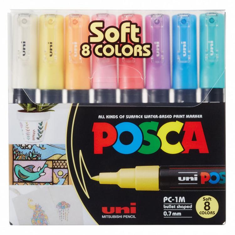 Uni-Ball Posca PC-1M 0.7mm Su Bazlı Poster Markörü Soft Renk 8 Li
