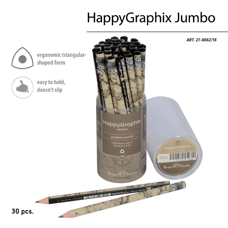 Bruno Visconti HappyGraphix Dünya Haritası Desen Üçgen Gövde Jumbo Kurşun Kalem 3.5mm 4B 30 Lu Paket