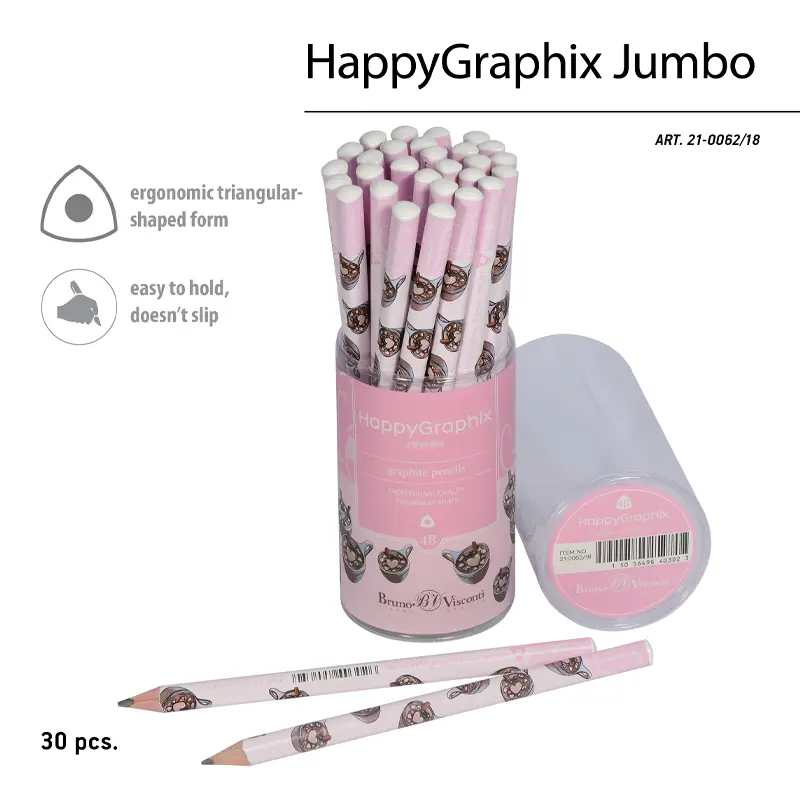 Bruno Visconti HappyGraphix Sıcak Çikolata Desen Üçgen Gövde Jumbo Kurşun Kalem 3.5mm 4B 30 Lu Paket