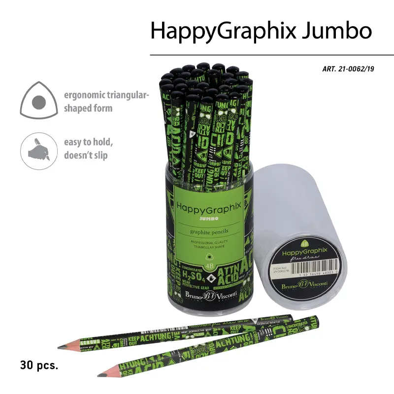 Bruno Visconti HappyGraphix Dikkat Kimya Desen Üçgen Gövde Jumbo Kurşun Kalem 3.5mm 4B 30 Lu Paket