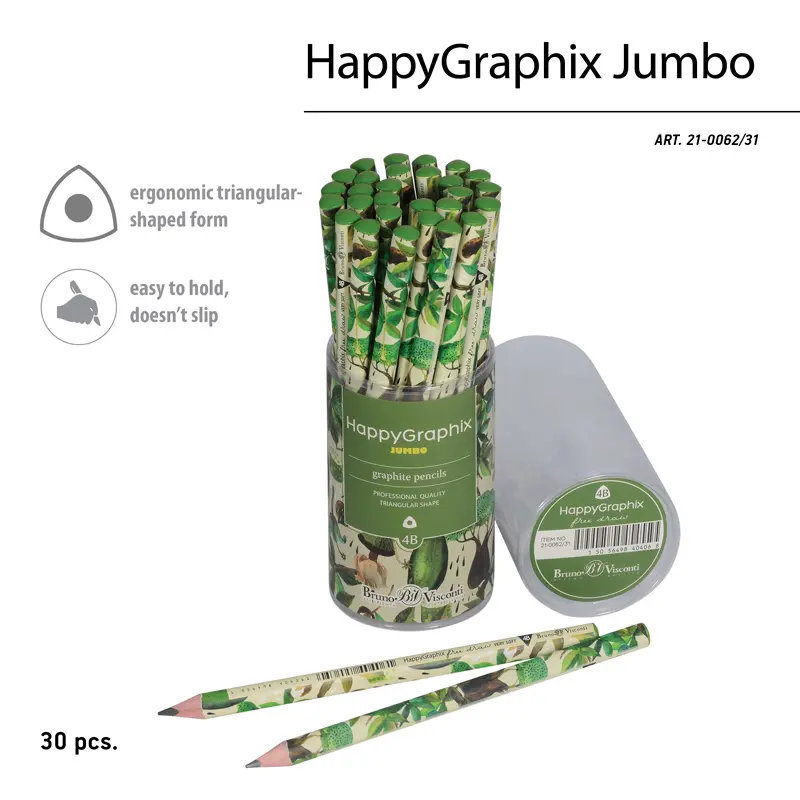 Bruno Visconti HappyGraphix Baobab Desen Üçgen Gövde Jumbo Kurşun Kalem 3.5mm 4B 30 Lu Paket