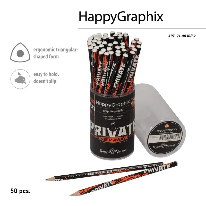Bruno Visconti HappyGraphix Keep Away Private Desen Üçgen Gövde Kurşun Kalem HB 50 Li Paket