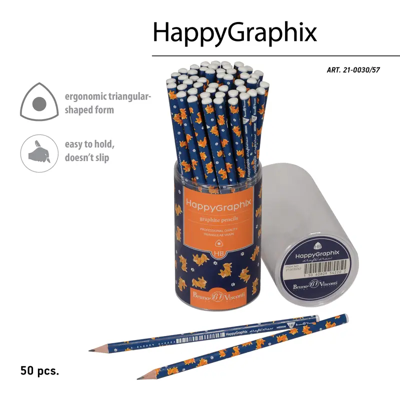 Bruno Visconti HappyGraphix Köpek Desen Üçgen Gövde Kurşun Kalem HB 50 Li Paket