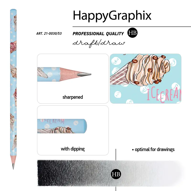 Bruno Visconti HappyGraphix Dondurma Desen Üçgen Gövde Kurşun Kalem HB 50 Li Paket
