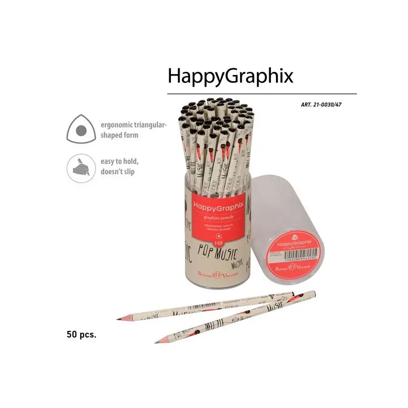 Bruno Visconti HappyGraphix Pop Music Üçgen Gövde Kurşun Kalem HB 50 Li Paket