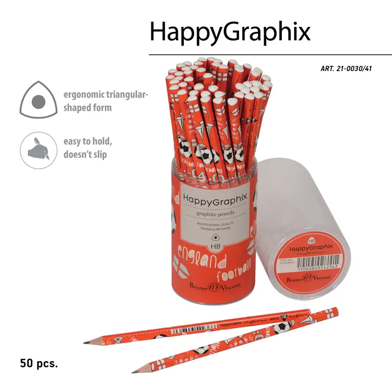 Bruno Visconti HappyGraphix İngiltere Şampiyonlar Desen Üçgen Gövde Kurşun Kalem HB 50 Li Paket